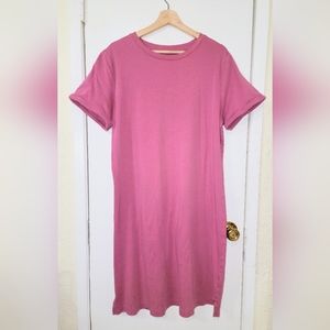 A New Day sizeL Pink T-Shirt Dress 100% Cotton Rolled Up Sleeve Detail